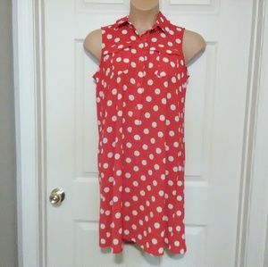 Red and white polka dot shirt dress
